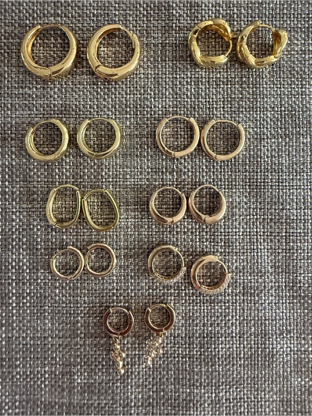Lot of 11 pairs Gold Earrings - Set of Multiple Styles